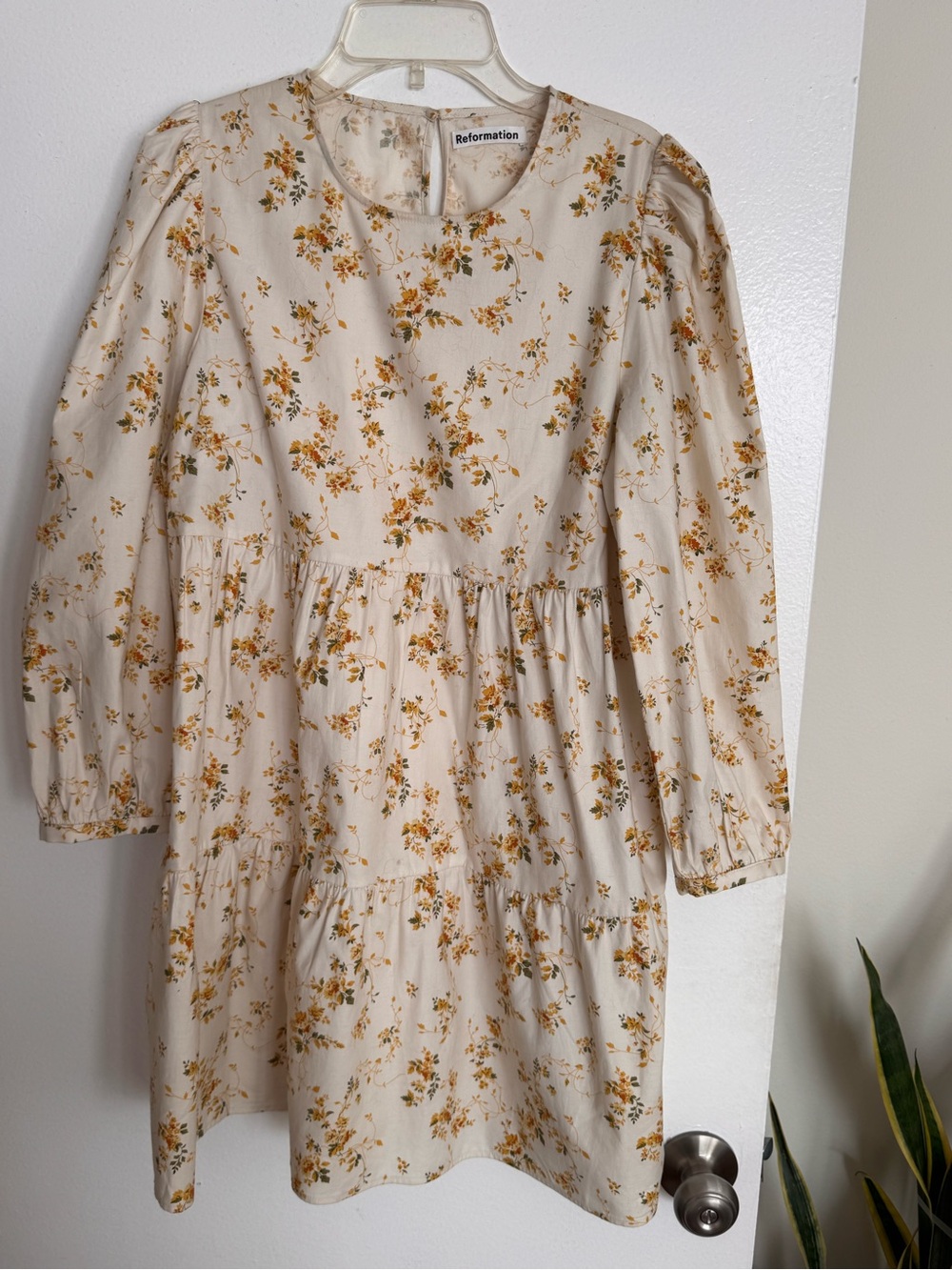 Reformation Cream Dress with Yellow Floral Print